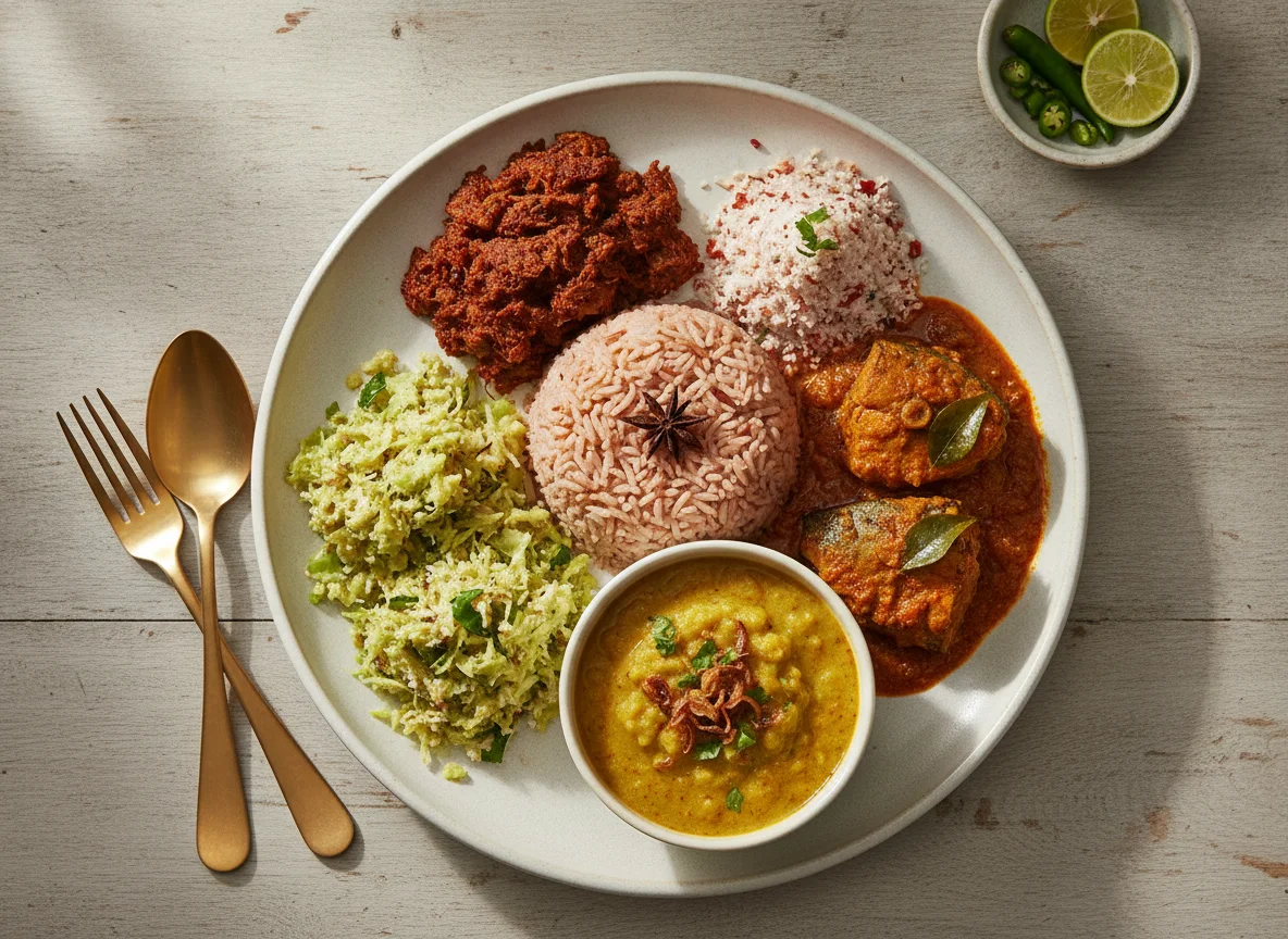 Sri Lankan Rice and Curry with Fish photo