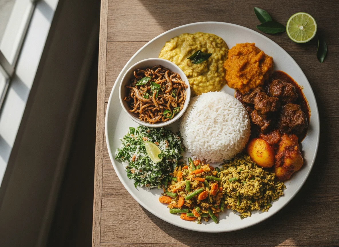 Sri Lankan Rice and Curry with Fried Anchovy photo