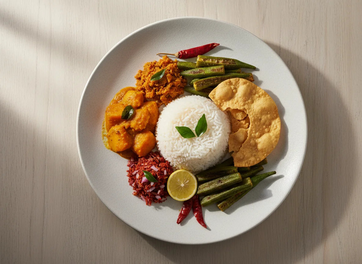 Sri Lankan Rice and Curry with Papadam photo