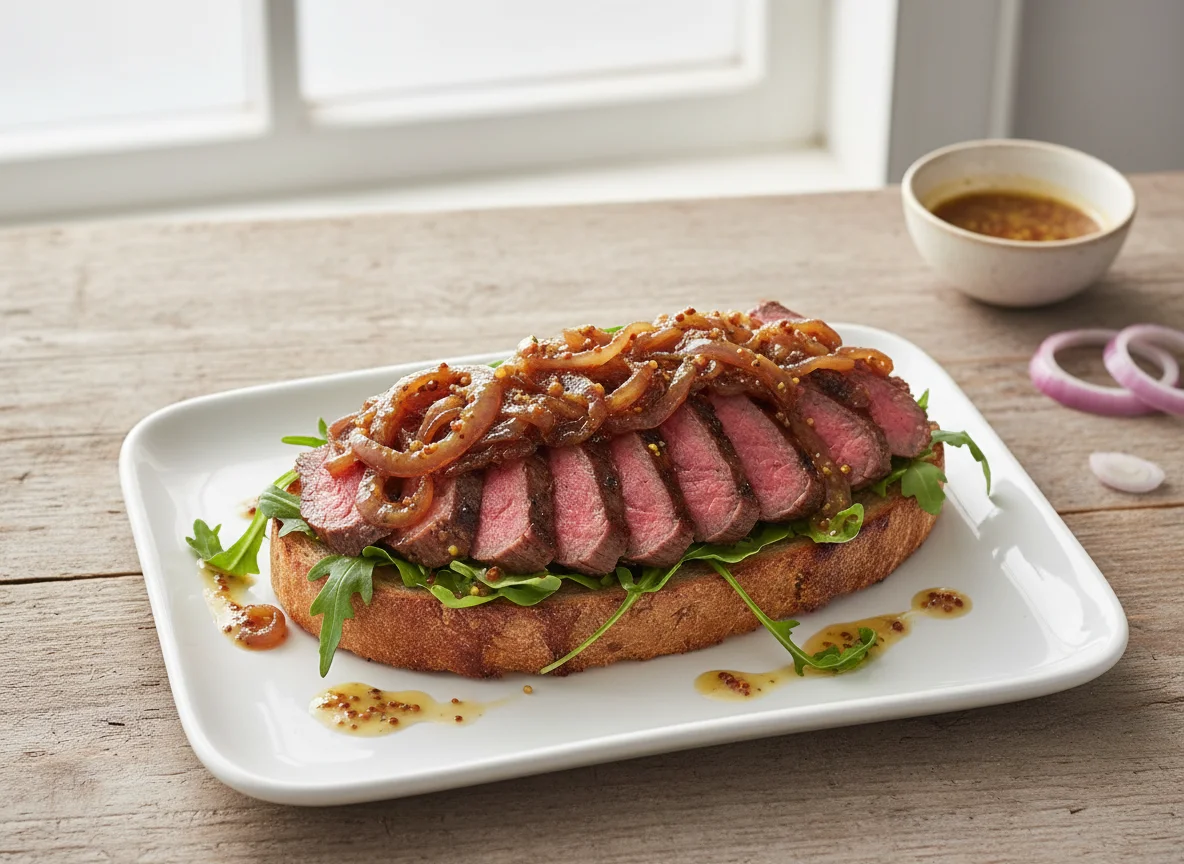 Steak and Caramelised Onion Open Sandwich photo