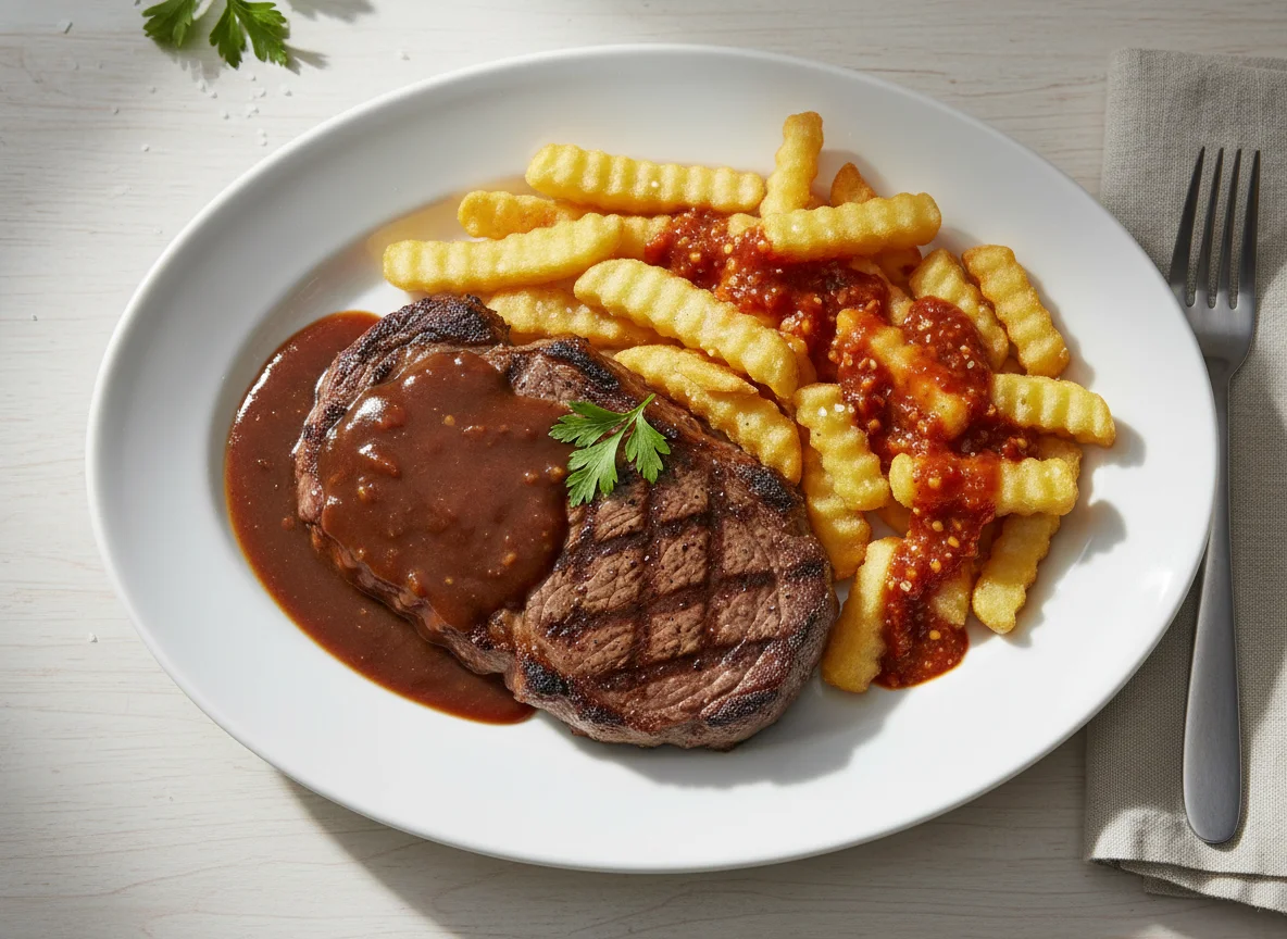 Steak and Chips with Gravy photo