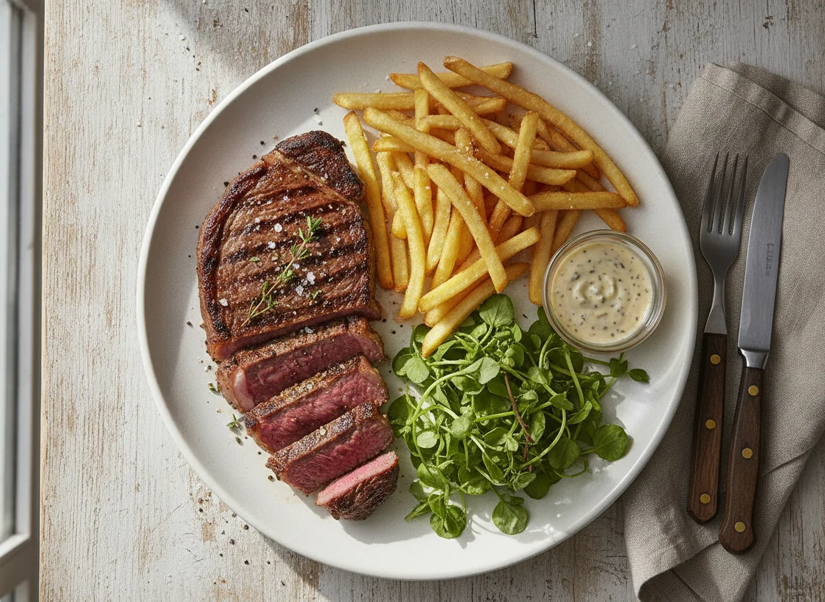 Steak and Chips with Side Salad photo