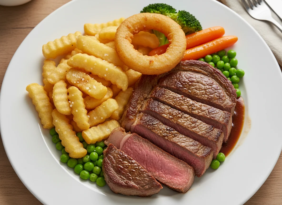 Steak and Chips with Vegetables photo