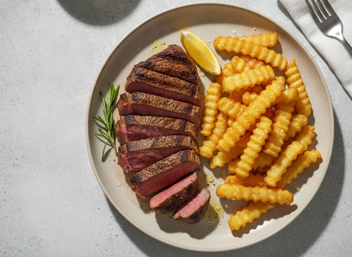 Steak and Crinkle Cut Chips photo