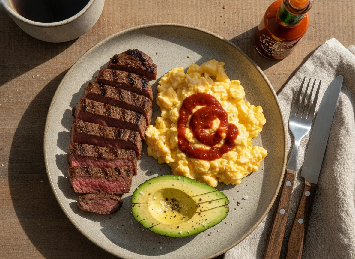Steak and Eggs with Avocado photo