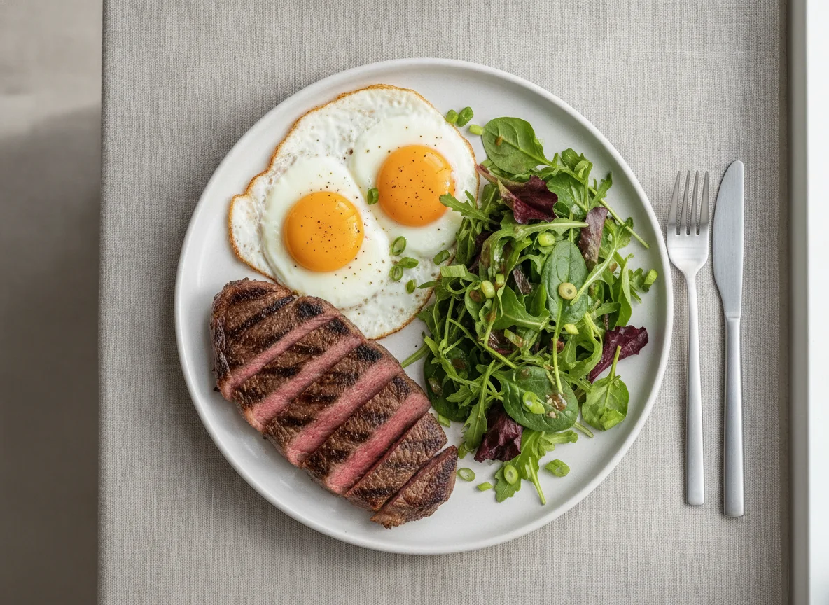 Steak and Eggs with Side Salad photo