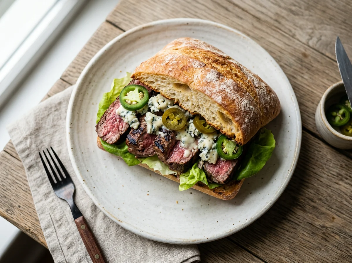 Steak and Jalapeño Sandwich with Blue Cheese photo