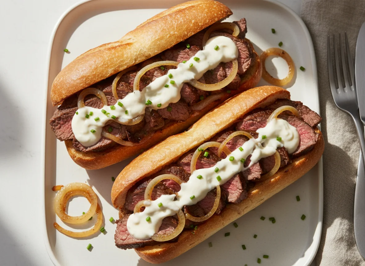 Steak and Onion Subs with Creamy Sauce photo
