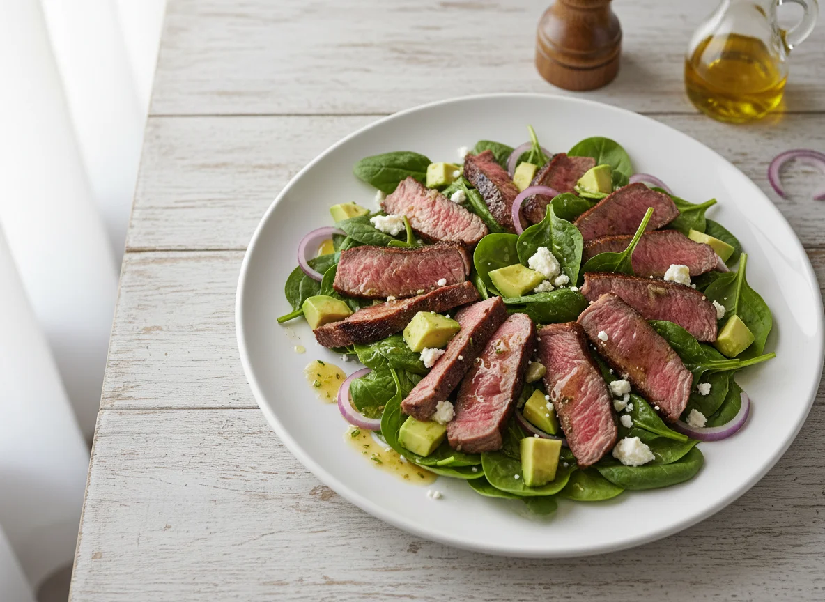 Steak and Spinach Salad with Avocado photo