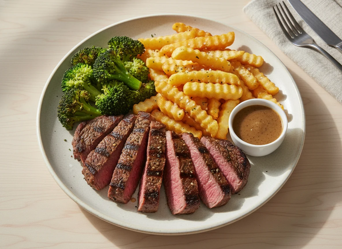 Steak, Chips and Broccoli photo