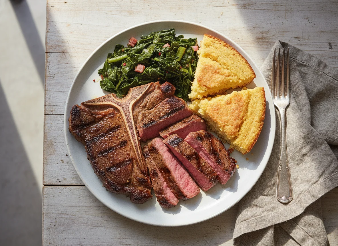 Steak, Collard Greens, and Cornbread Meal photo