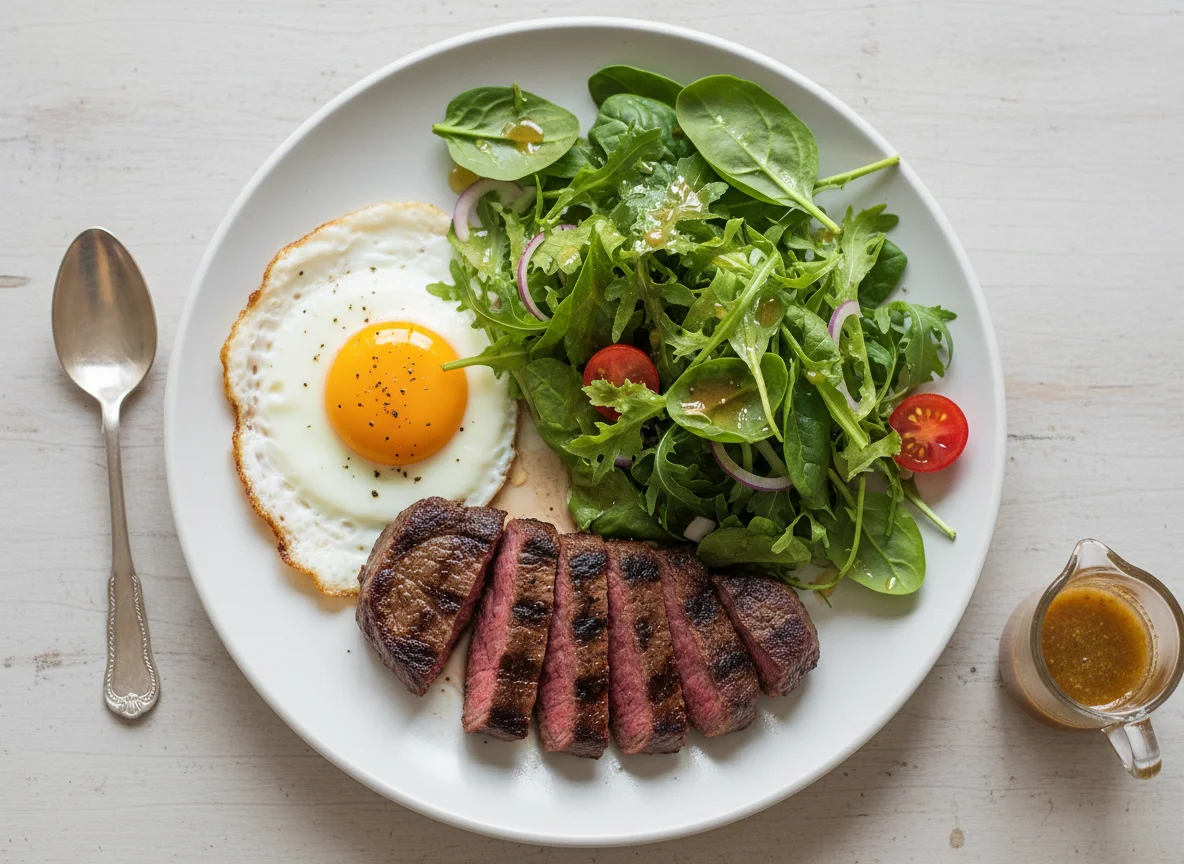 Steak, Egg and Salad photo