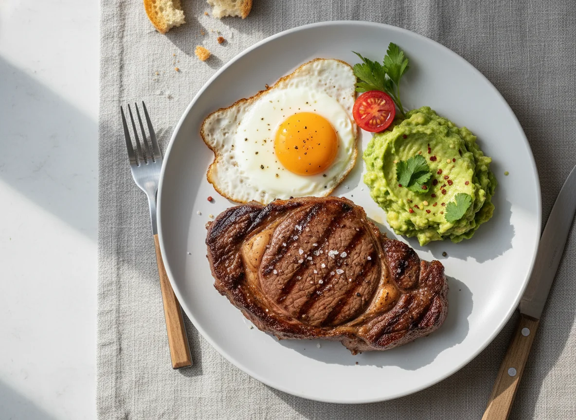 Steak, Fried Egg, and Avocado photo