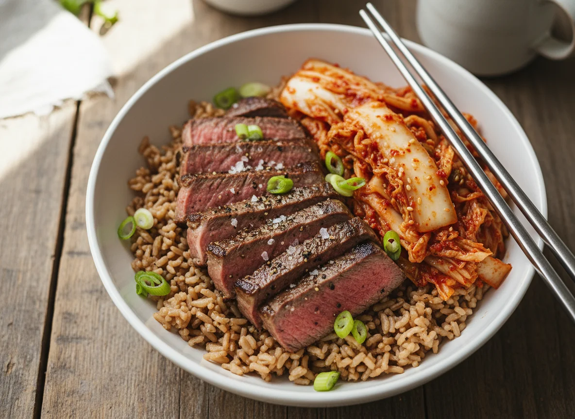 Steak, Kimchi, and Brown Rice Bowl photo