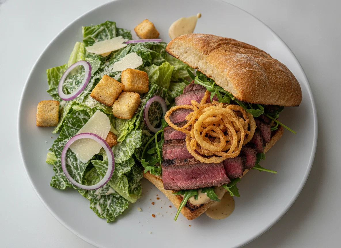 Steak Sandwich with Caesar Salad photo