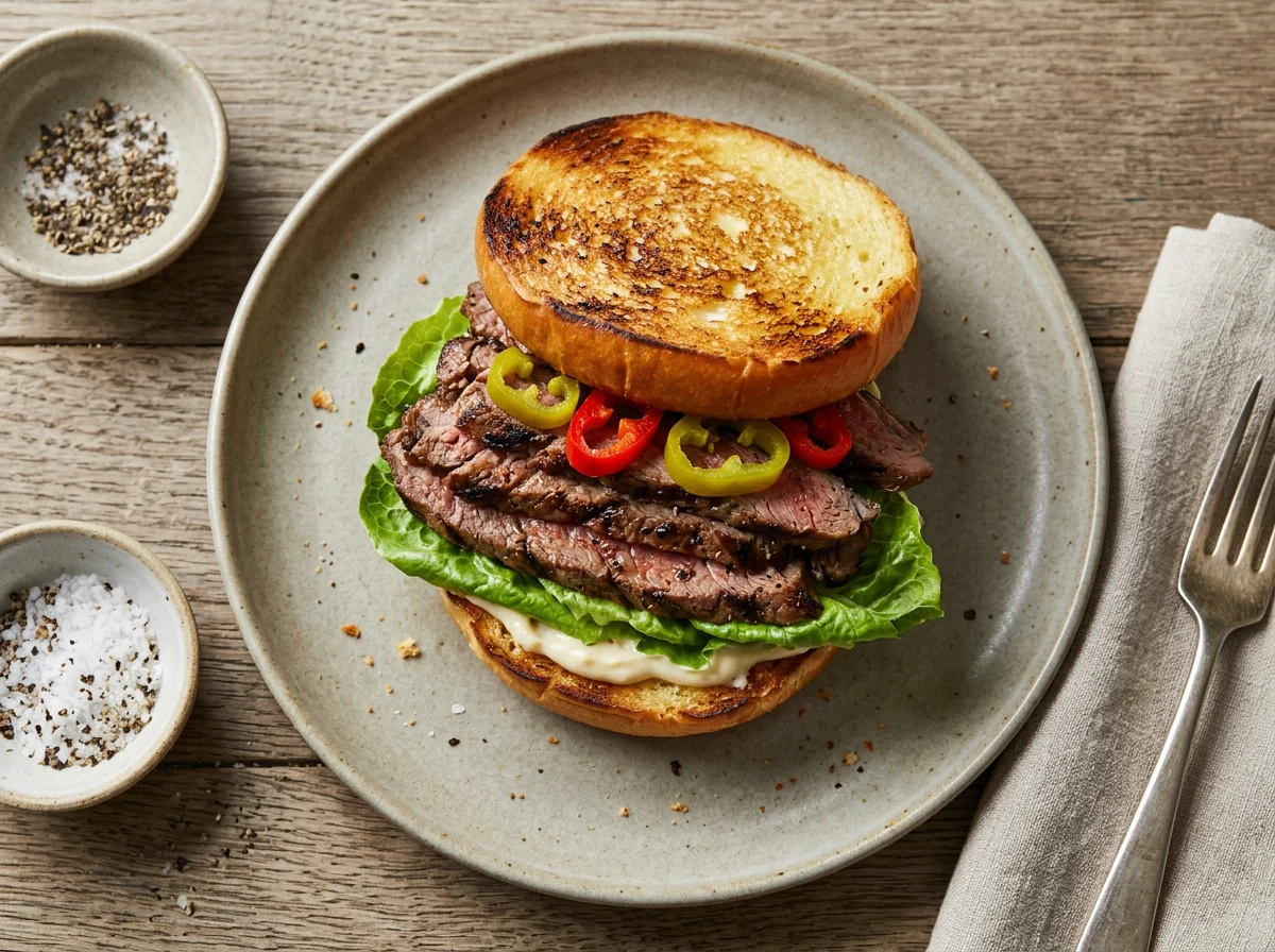 Steak Sandwich with Lettuce and Mayonnaise photo