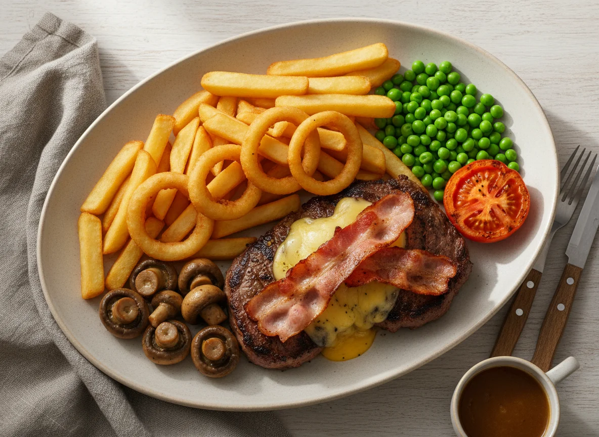 Steak with Chips and Sides photo