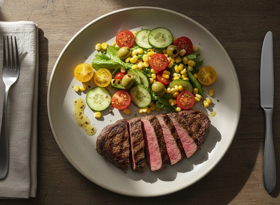 Steak with Corn and Tomato Salad photo