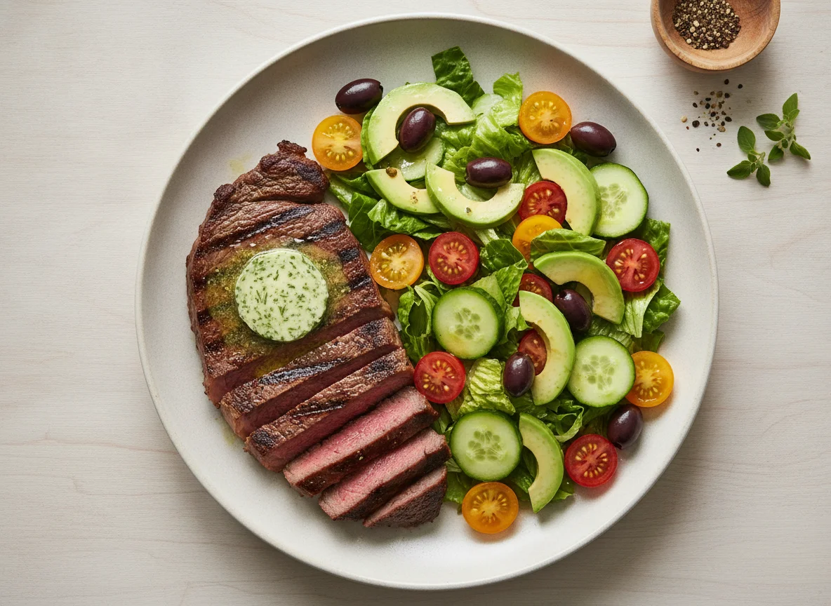 Steak with Greek Salad photo