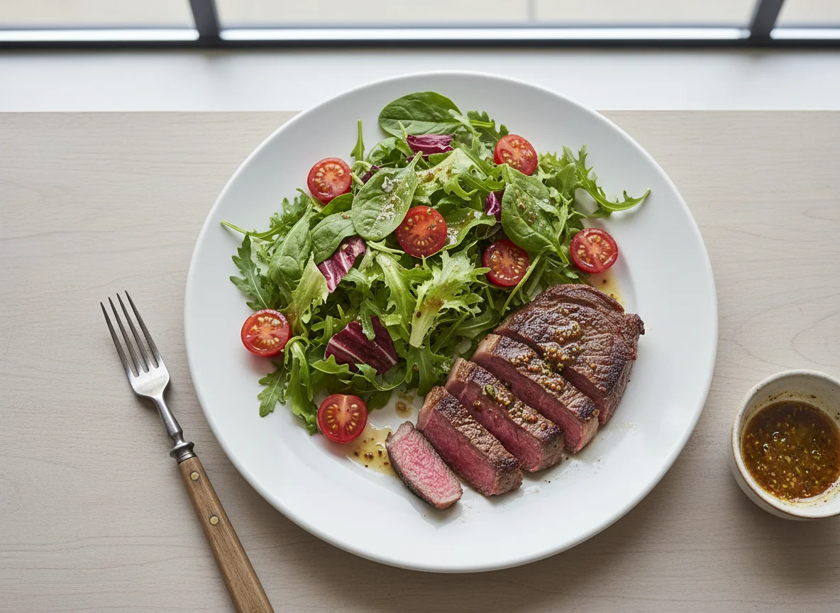 Steak with Mixed Green Salad photo