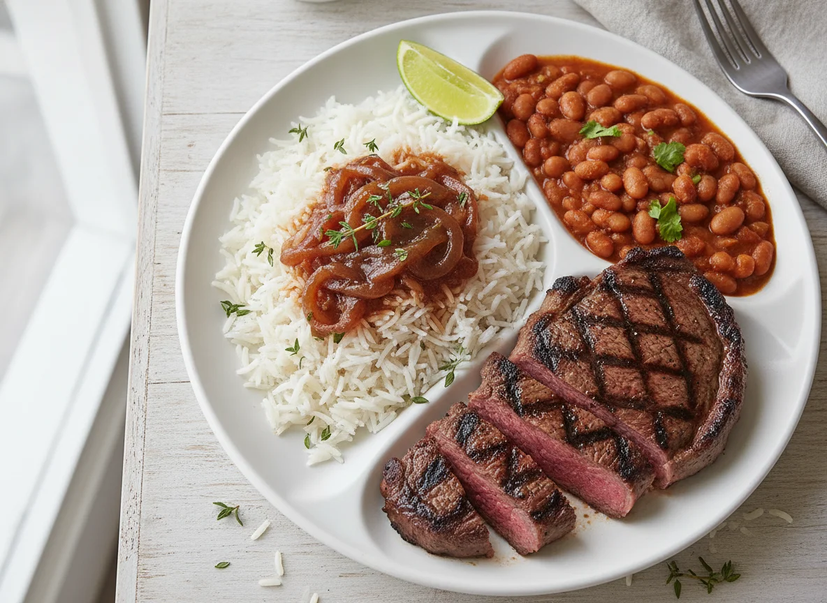 Steak with Rice and Beans photo