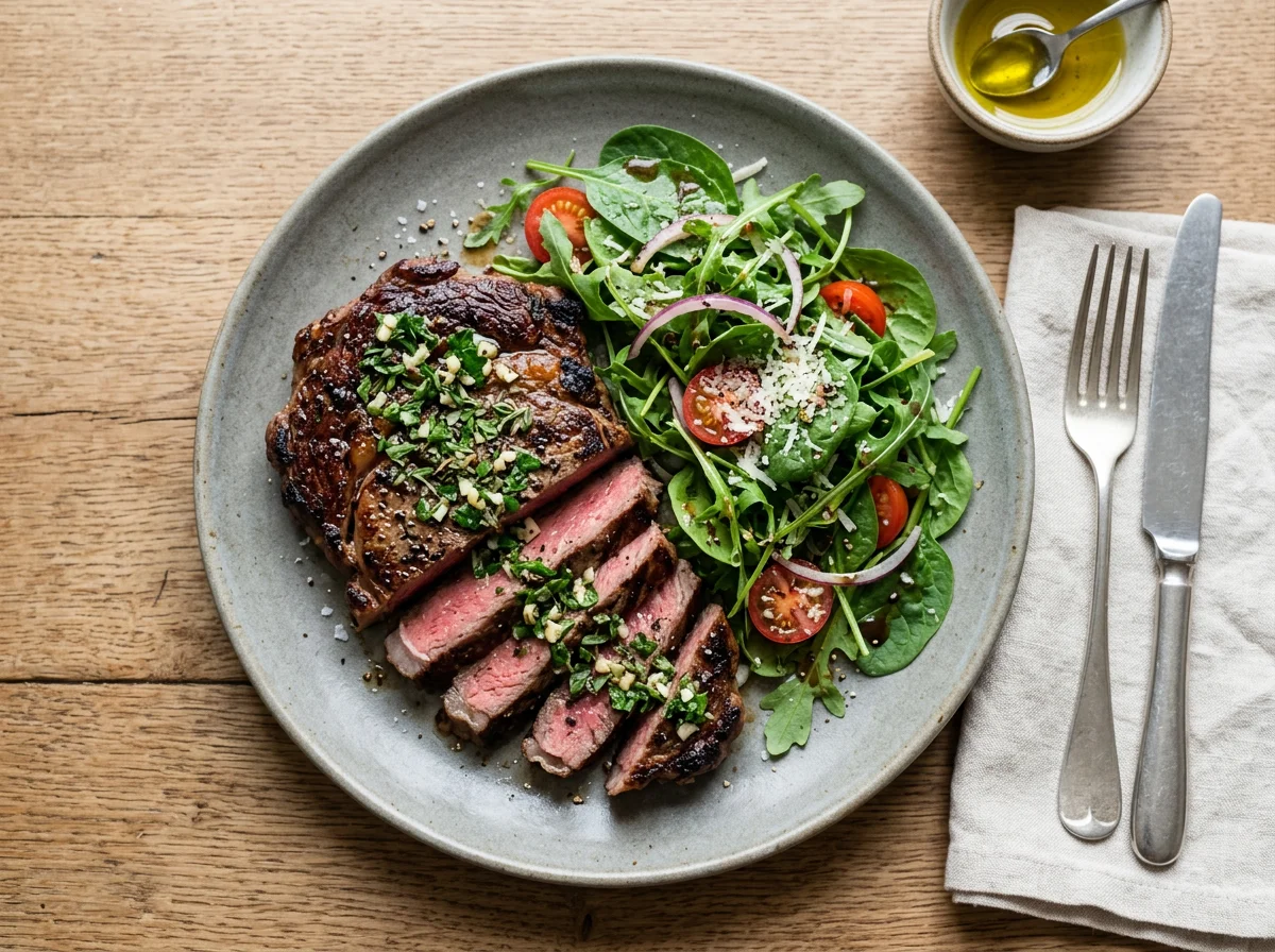 Steak with Rocket and Spinach Salad photo