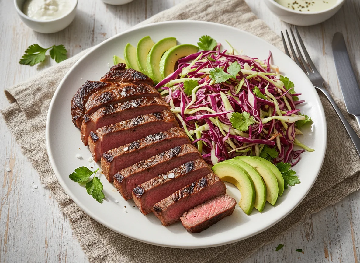 Steak with Salad and Avocado photo