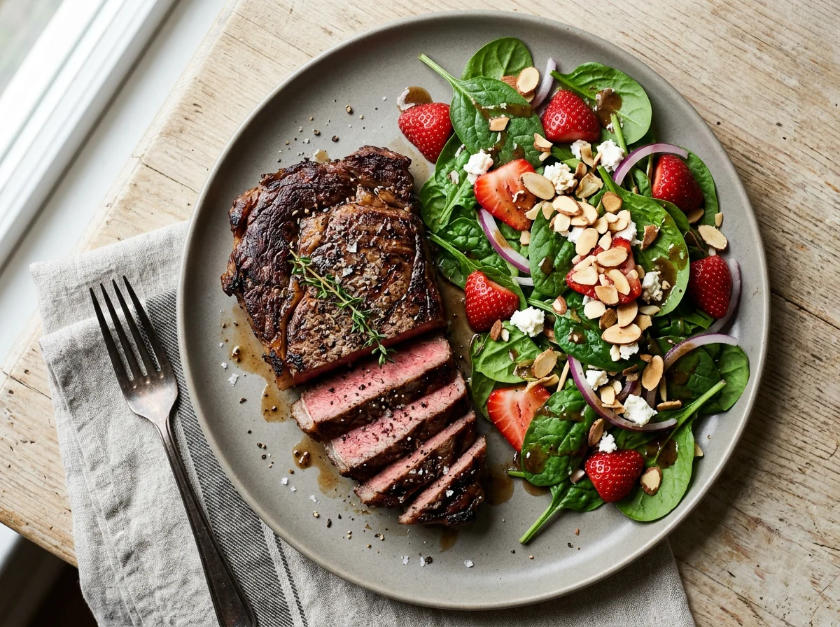 Steak with Spinach and Strawberry Salad photo