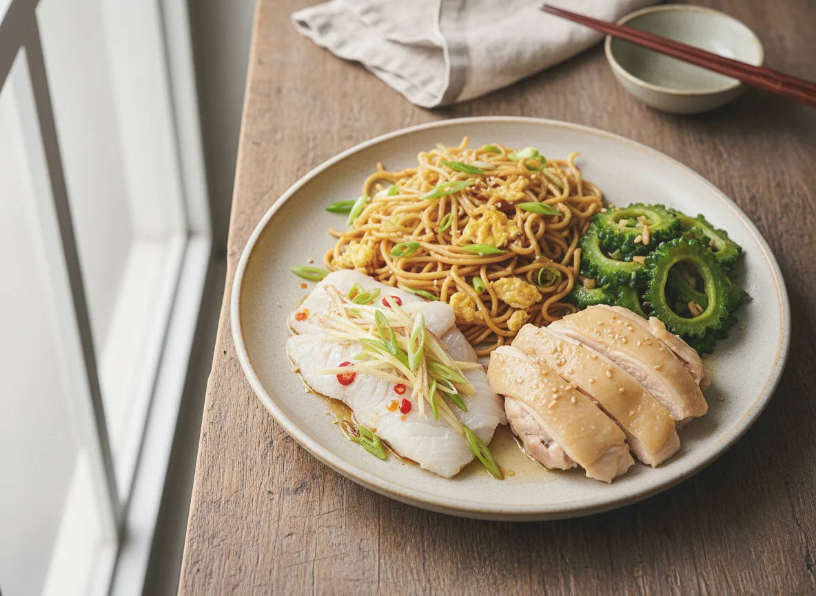 Steam fish with chicken thigh photo