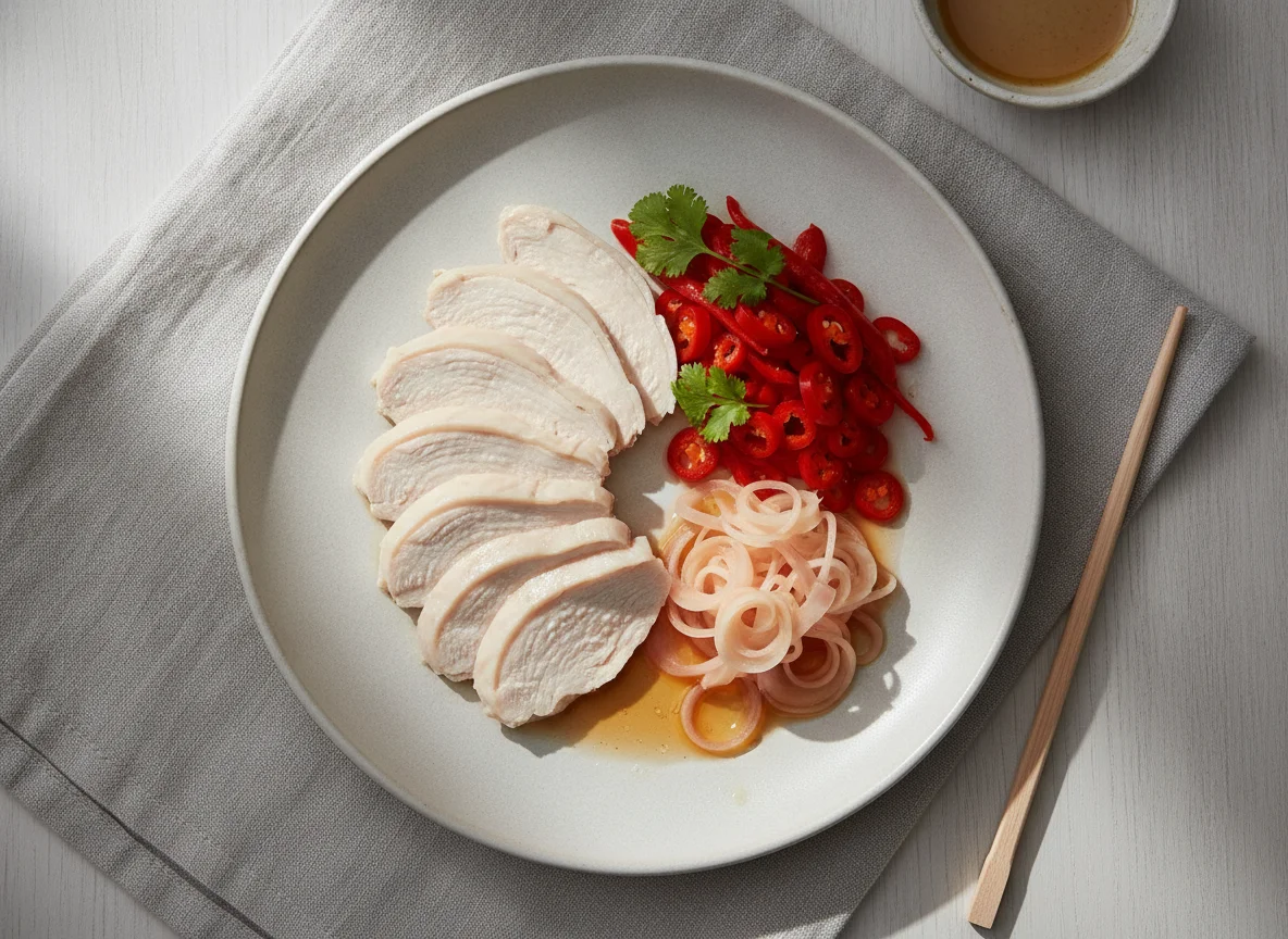 Steamed chicken breast with pickled vegetables photo