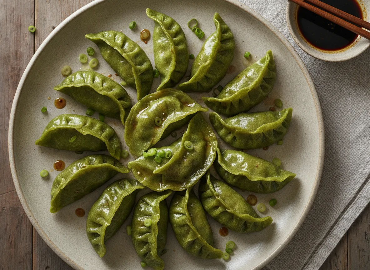 Steamed Green Vegetable and Pork Dumplings photo
