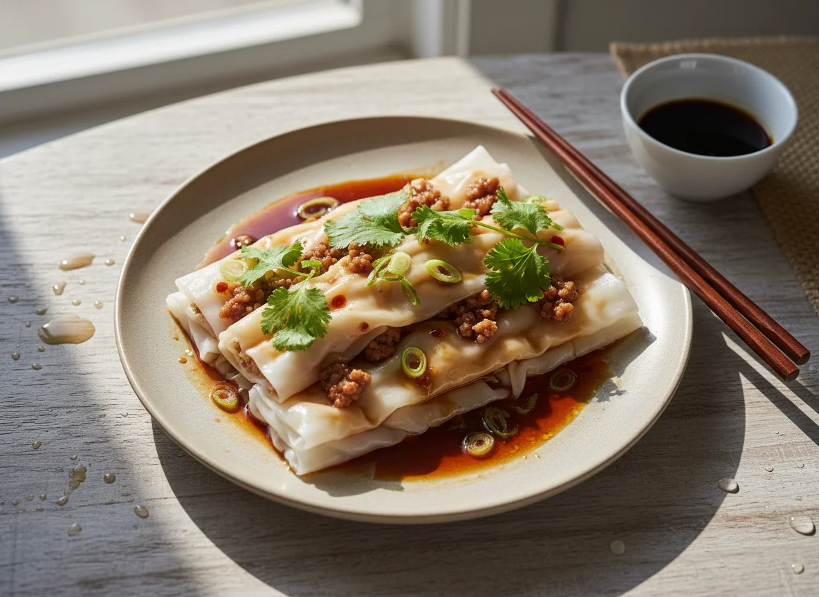 Steamed Rice Noodle Roll with Filling photo
