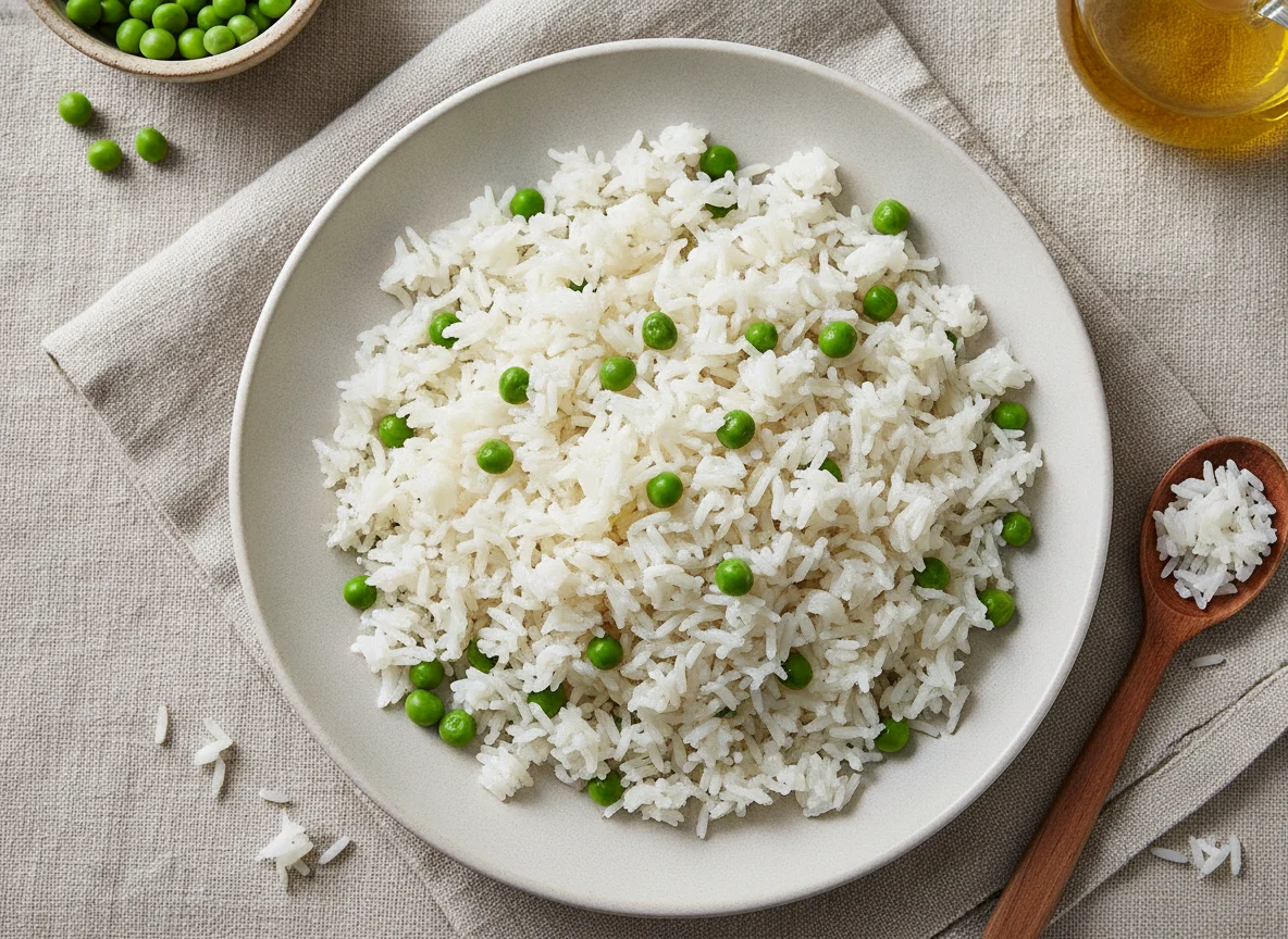 Steamed Rice with Green Peas photo