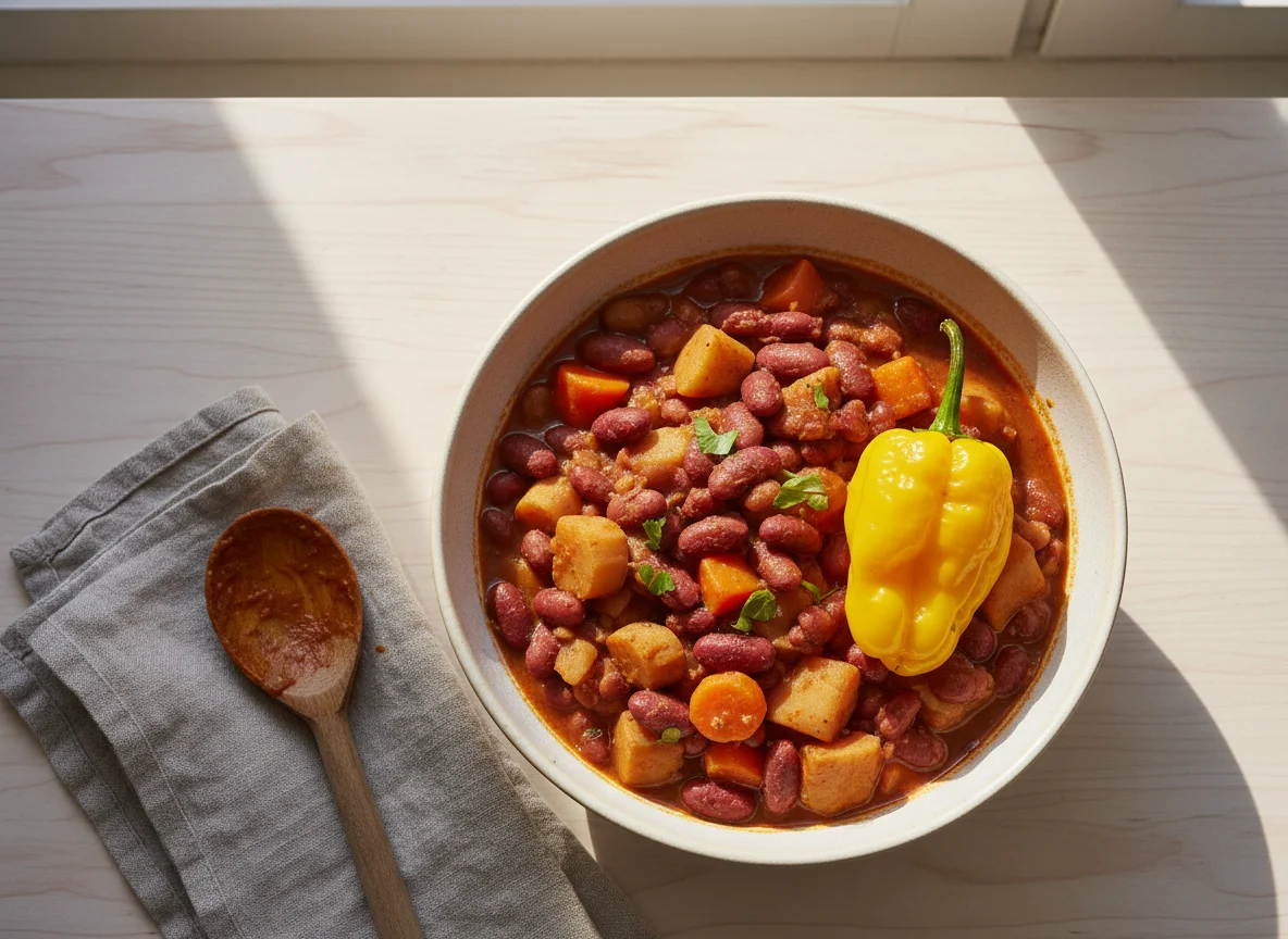 Stewed Beans with Root Vegetables and Pepper photo