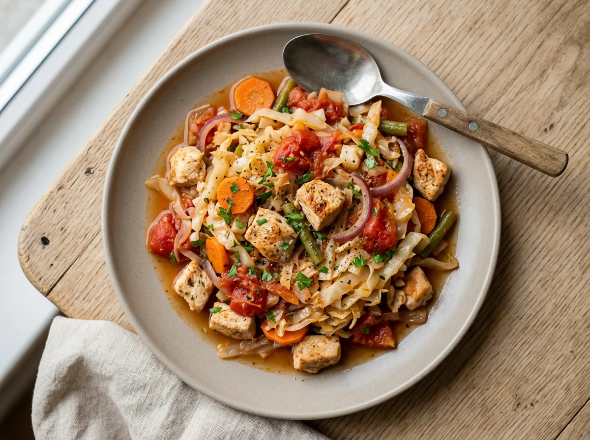 Stewed Cabbage with Chicken and Vegetables photo
