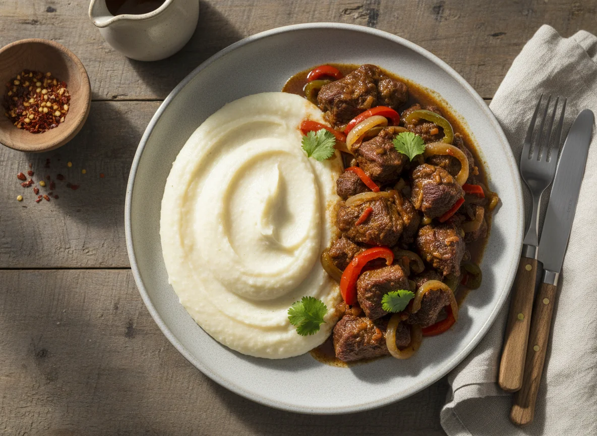 Stewed Meat and Pap with Vegetables photo