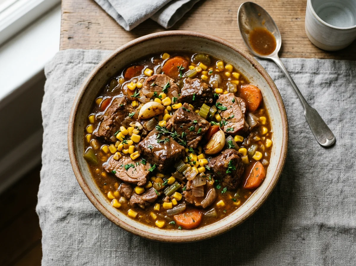 Stewed Meat with Corn and Vegetables photo