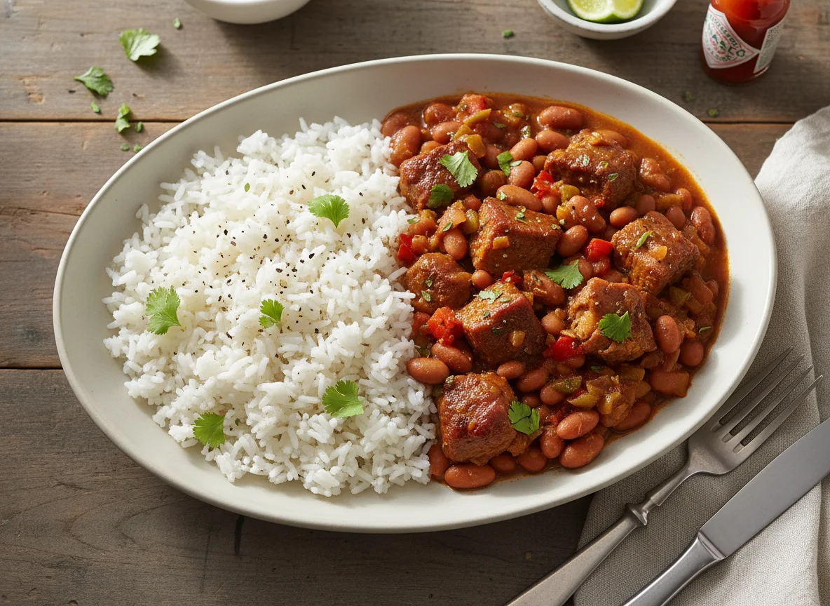 Stewed Meat with Rice and Beans photo