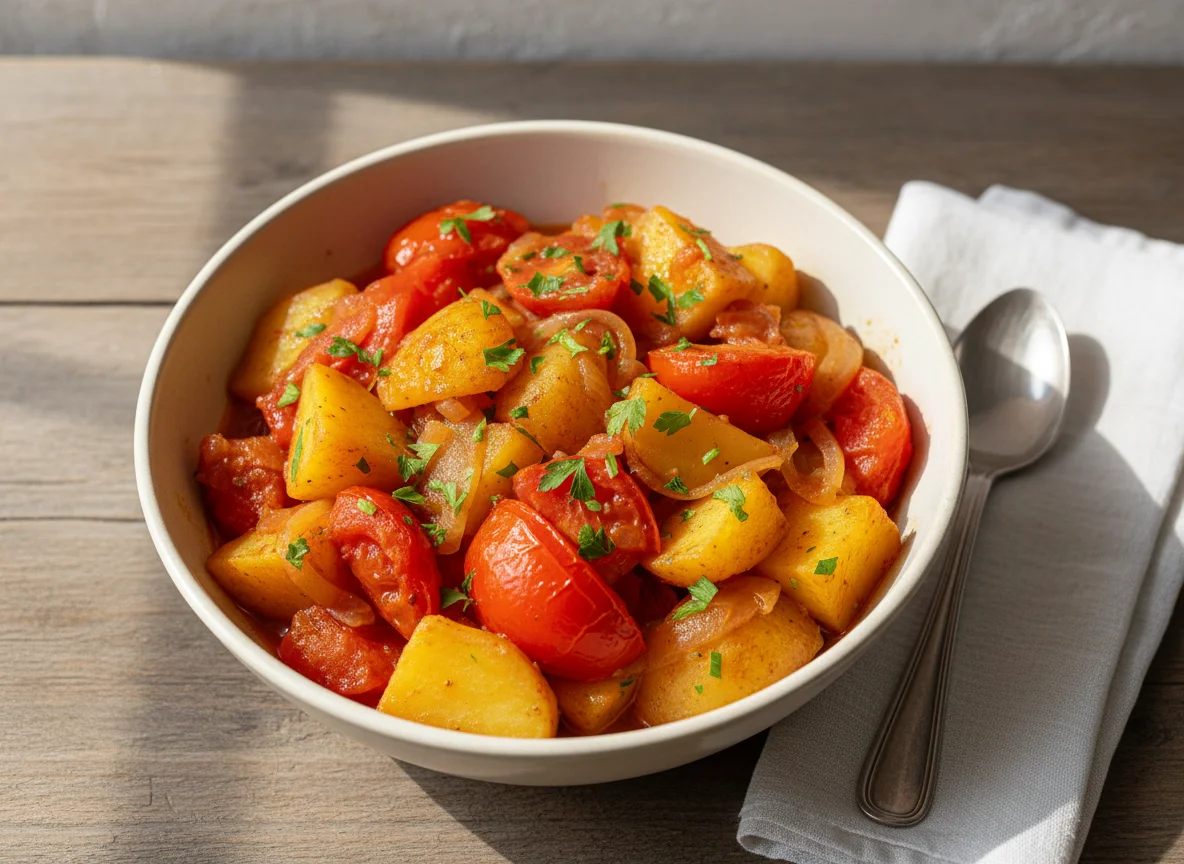 Stewed Potatoes with Tomato and Onion photo