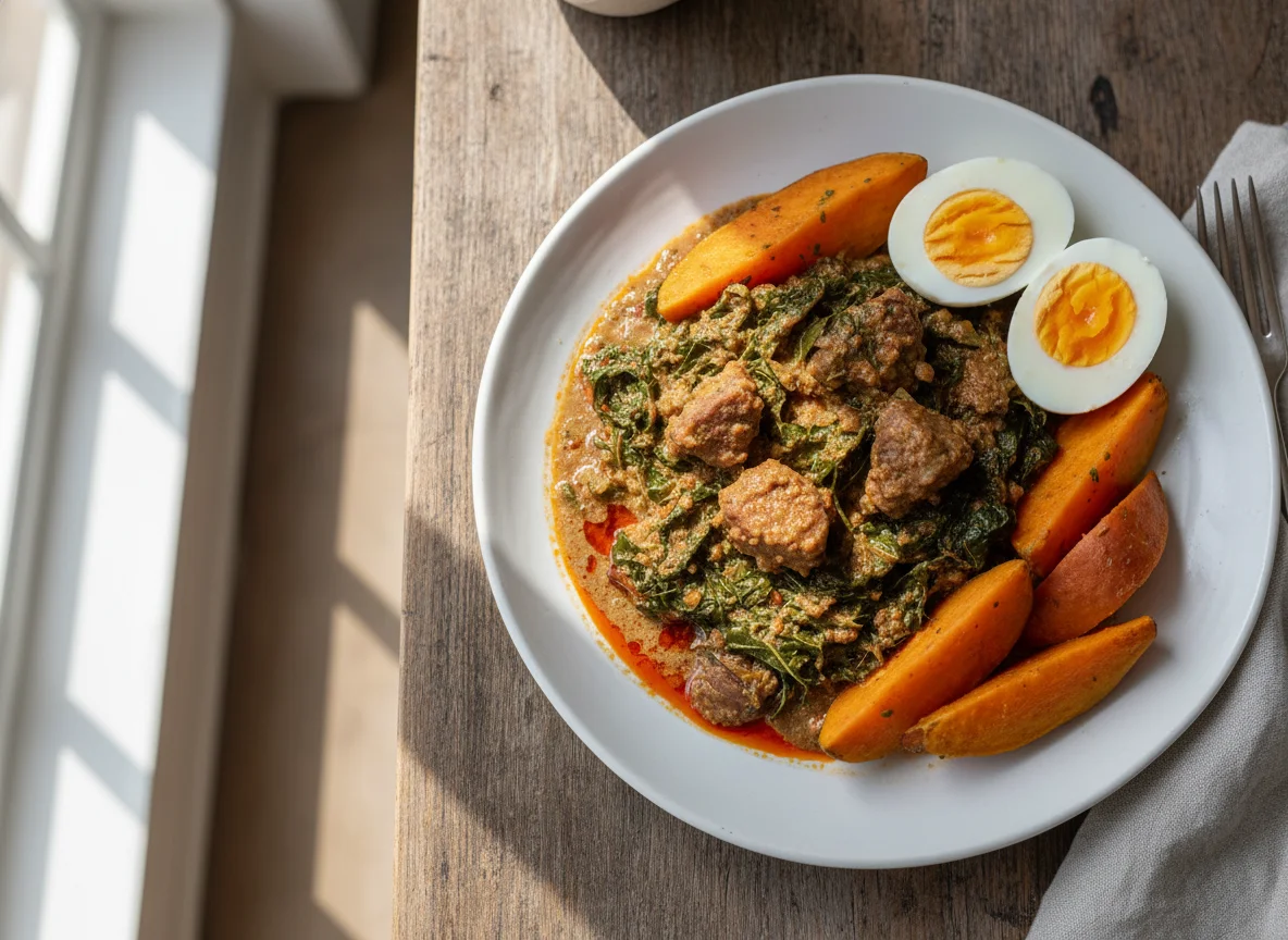 Stewed Vegetables with Sweet Potato and Boiled Eggs photo
