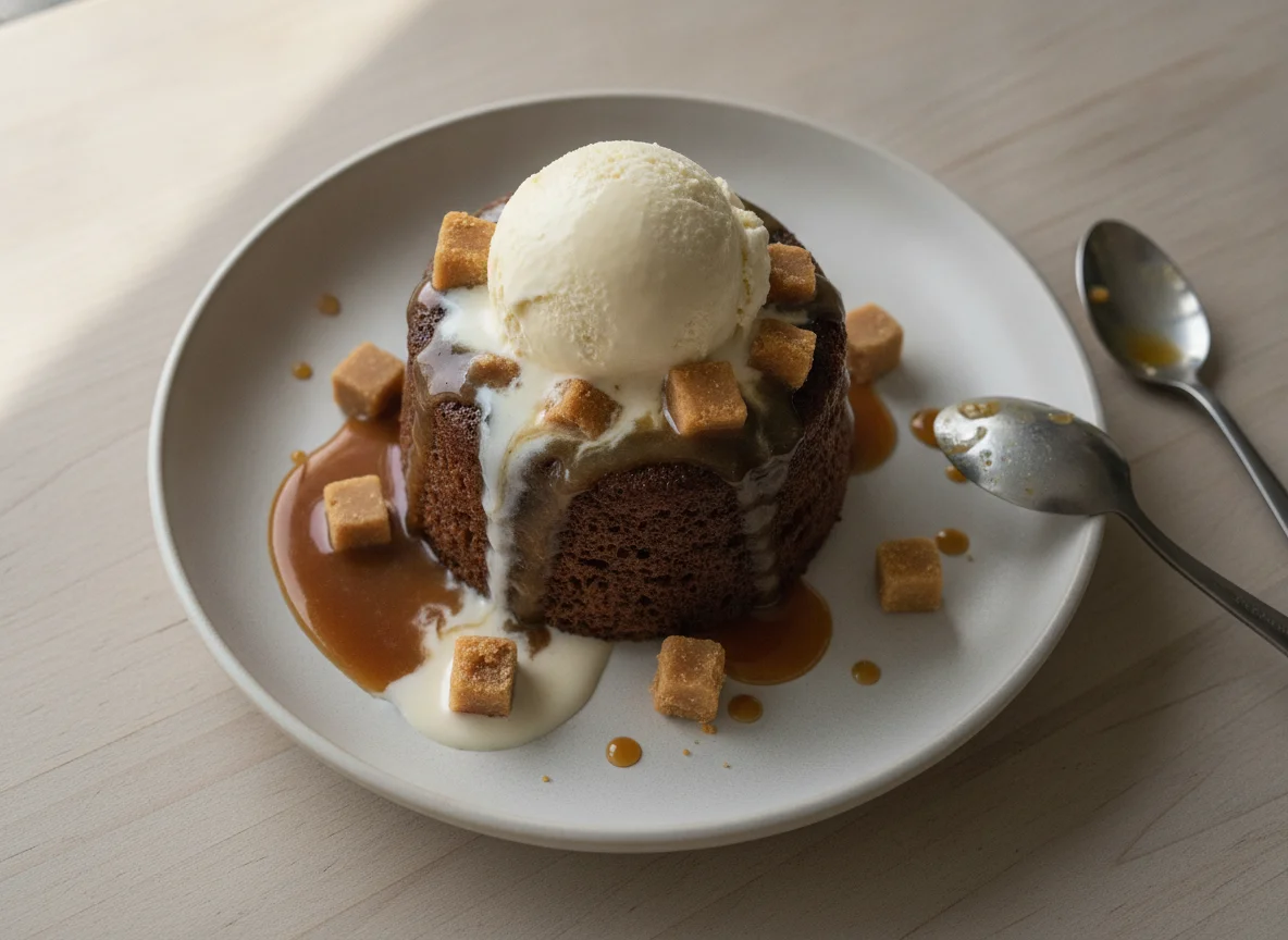Sticky Toffee Pudding with Vanilla Ice Cream photo