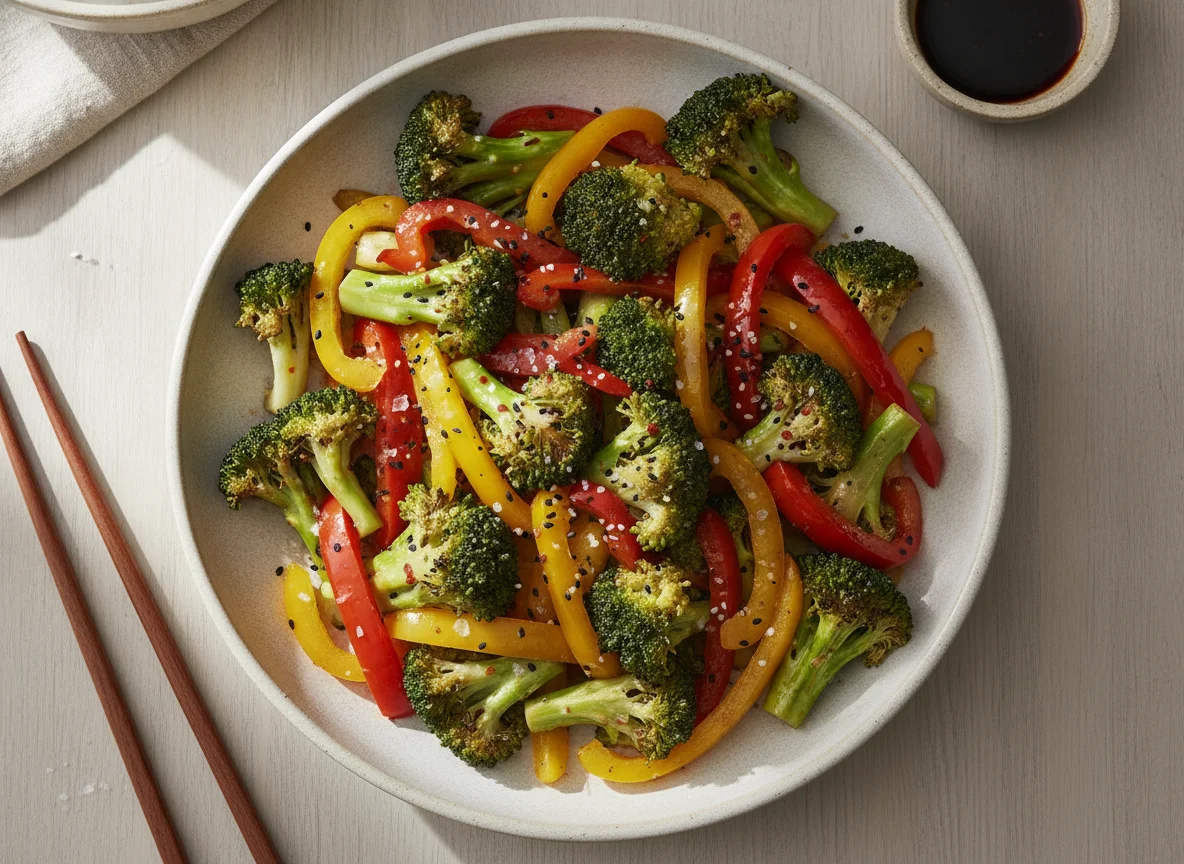 Stir-fried Broccoli and Bell Peppers photo