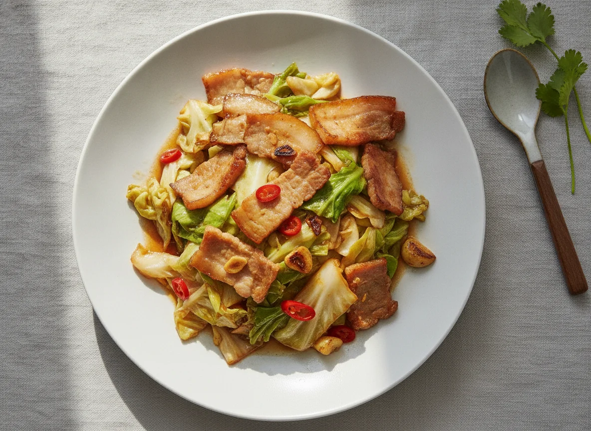 Stir-fried Cabbage with Pork Belly photo