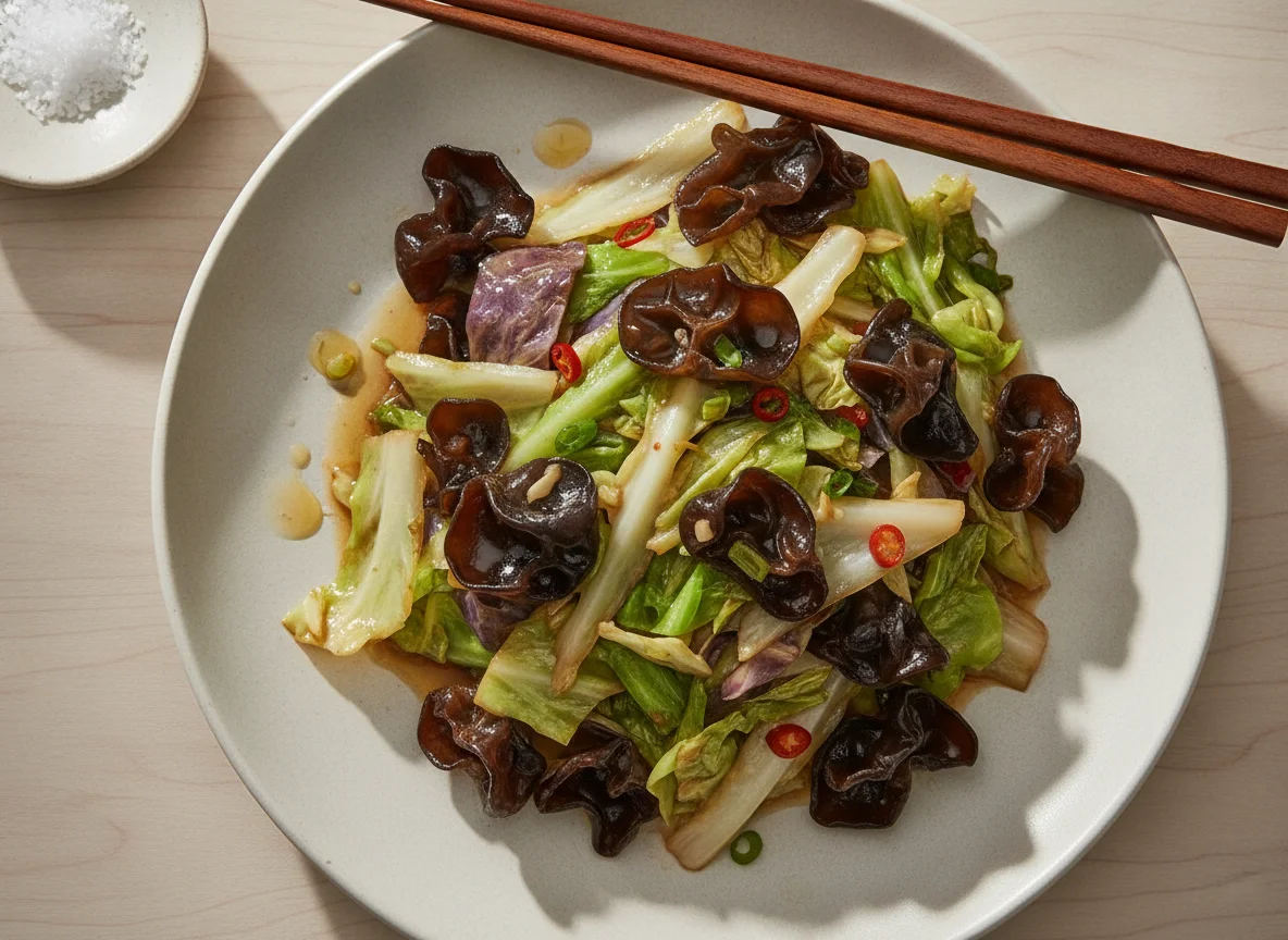 Stir-fried Cabbage with Wood Ear Mushroom photo