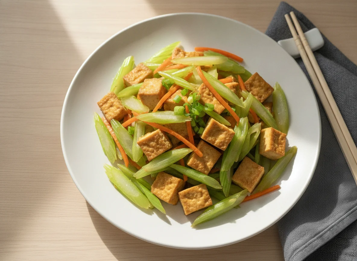 Stir-fried Celery with Smoked Tofu photo