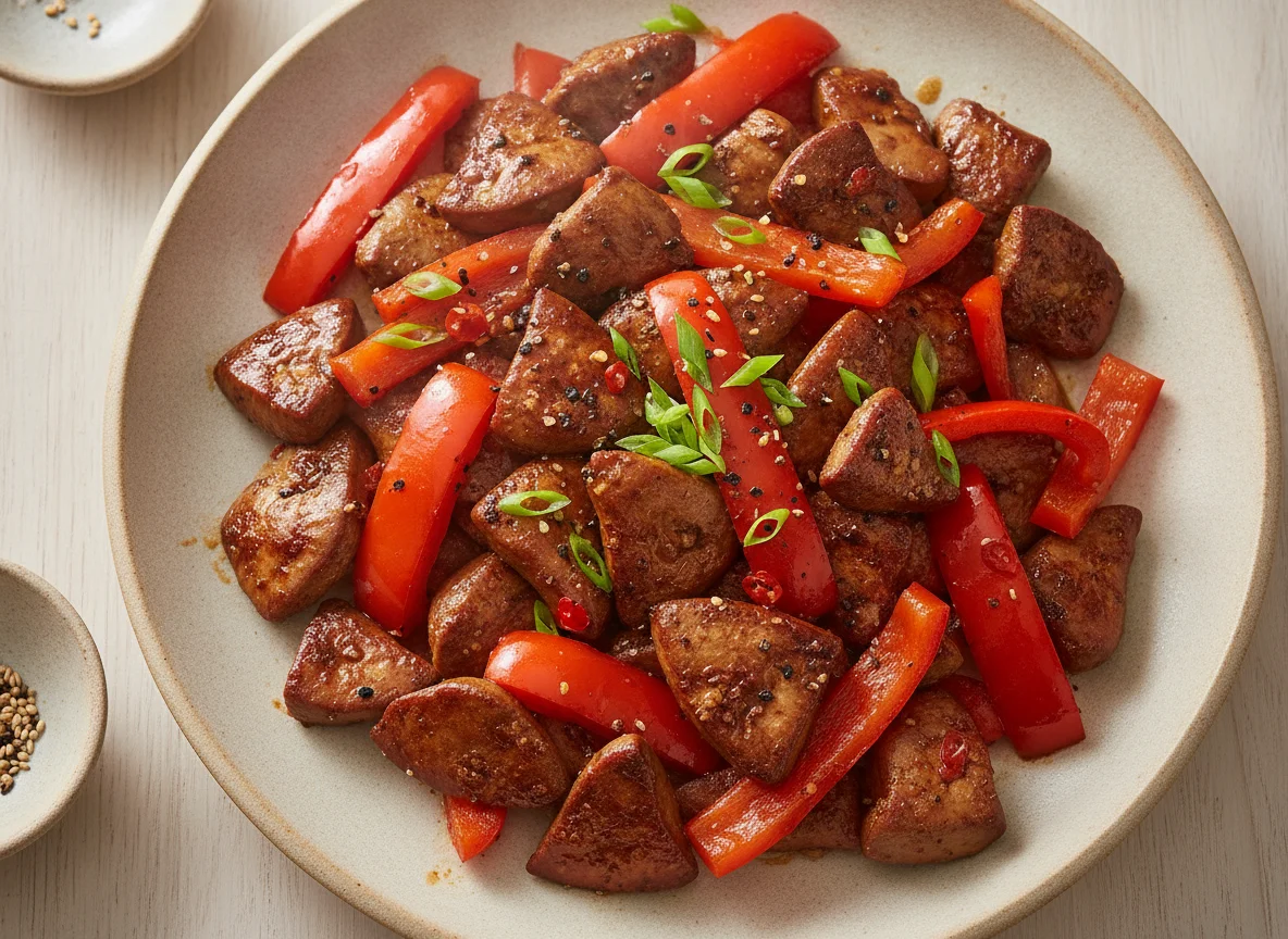 Stir-fried Chicken Liver with Red Bell Pepper photo