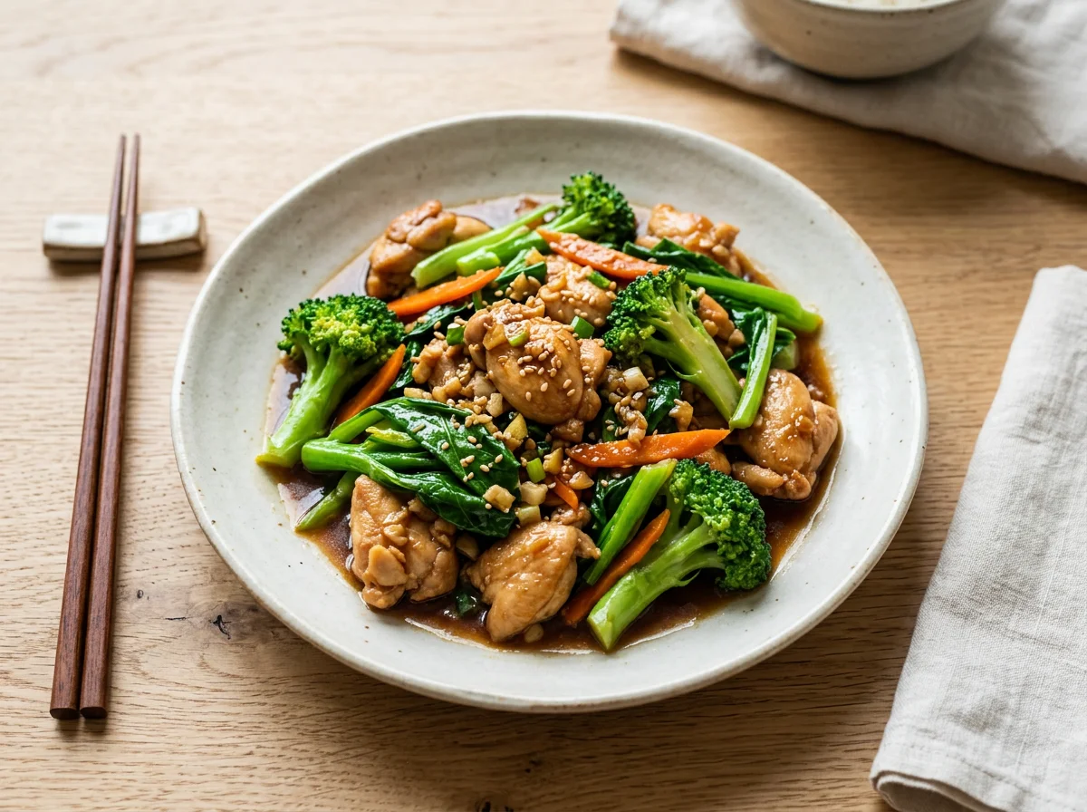 Stir-fried Chicken with Broccoli and Kailan photo