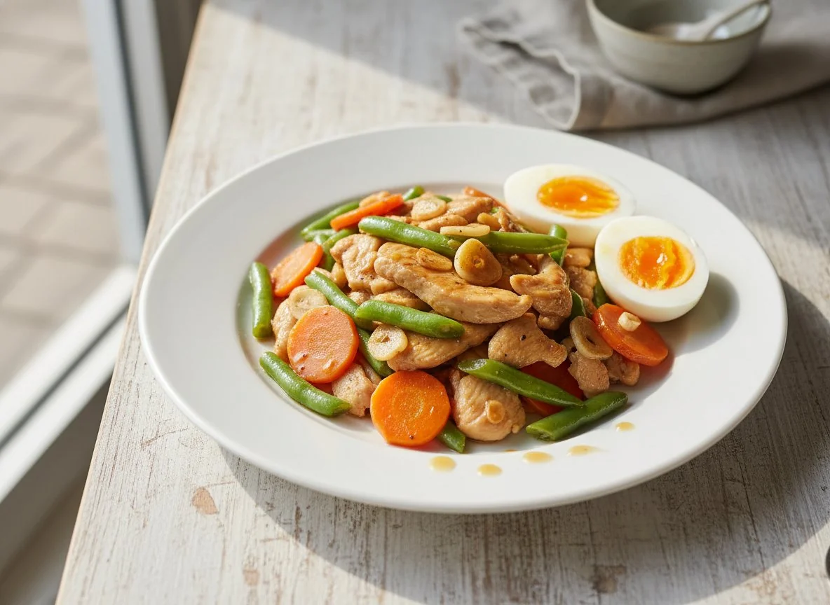 Stir-fried Chicken with Green Beans and Carrots photo
