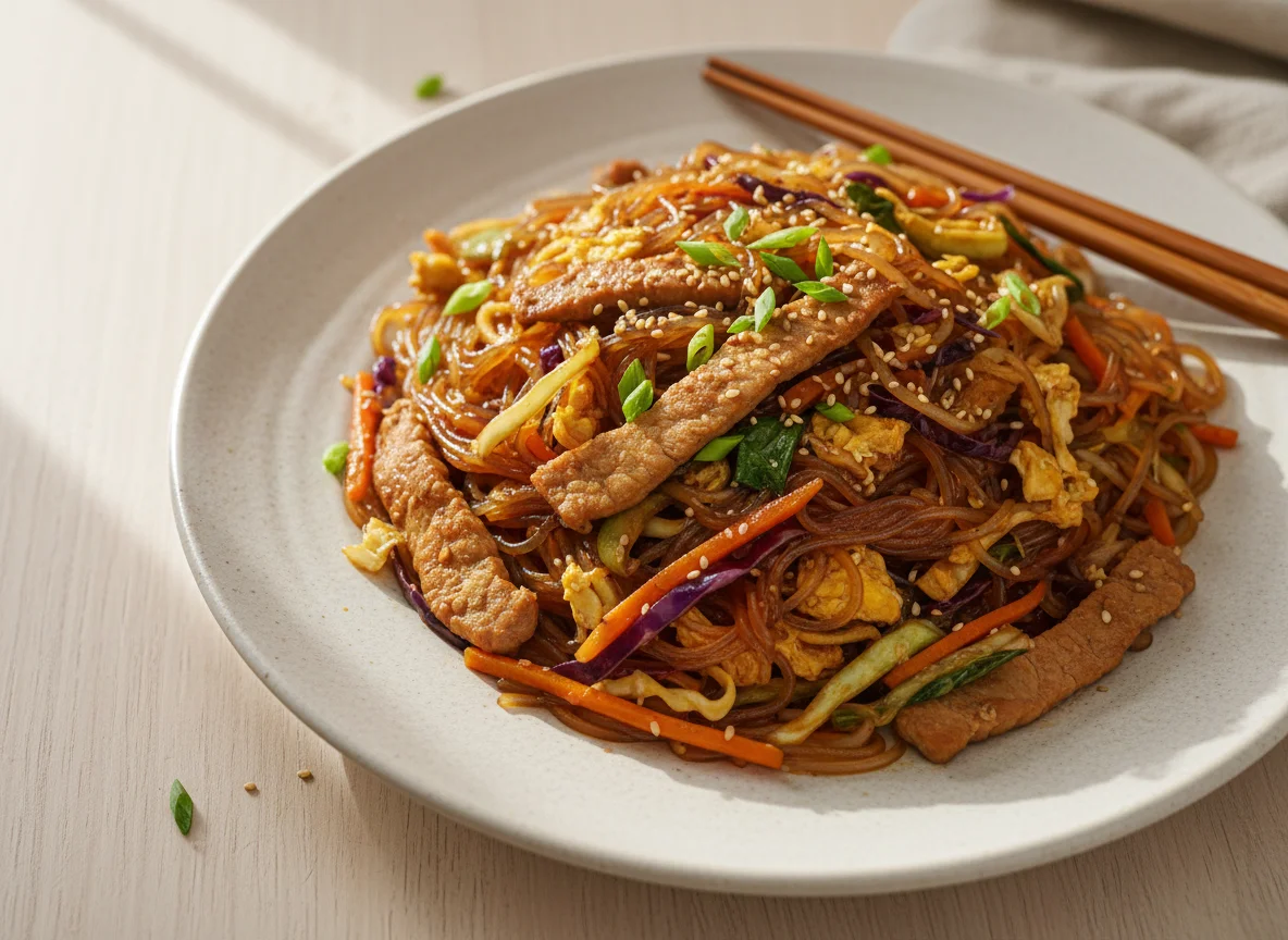 Stir-fried Glass Noodles with Pork and Vegetables photo