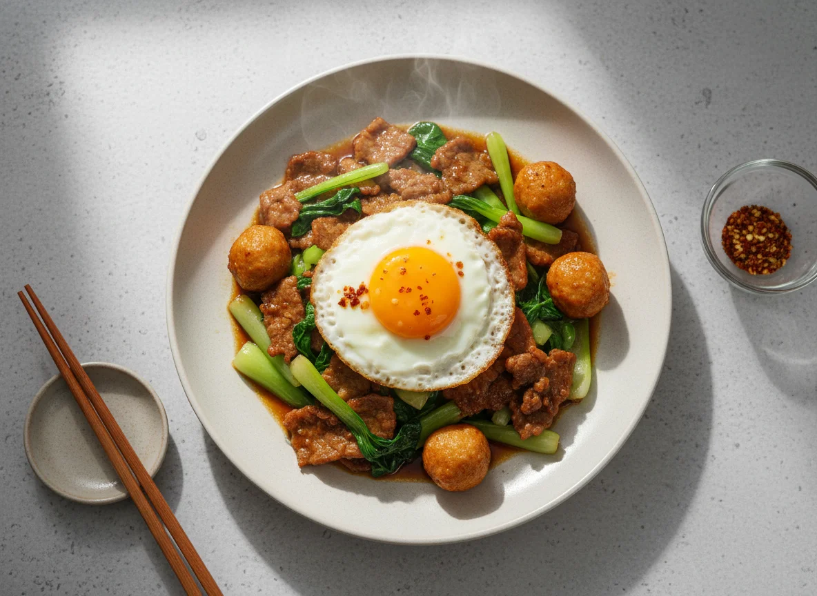 Stir-fried Meat with Vegetables and Eggs photo
